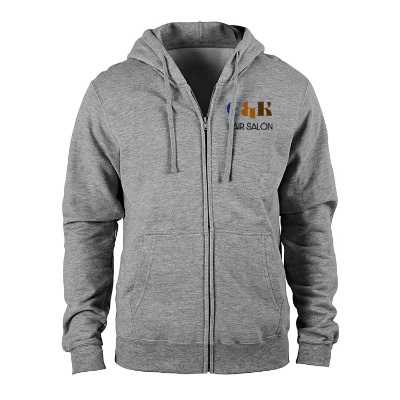 Custom athletic heather full zip printed sweatshirt.