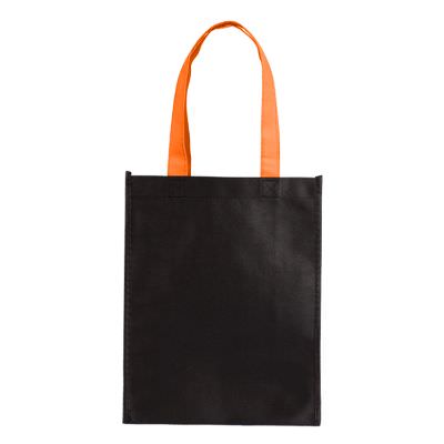 Non-woven polypropylene black and orange petite tote blank.
