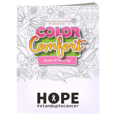 Multicolored paper coloring book with a custom imprint.