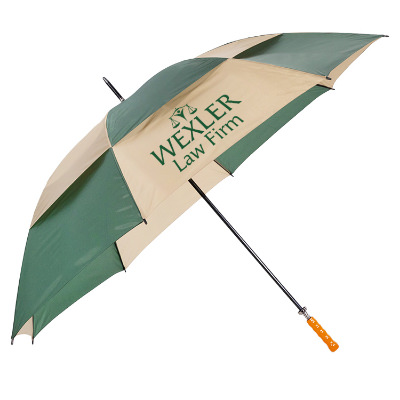 Personalized green and khaki windproof vented umbrella.