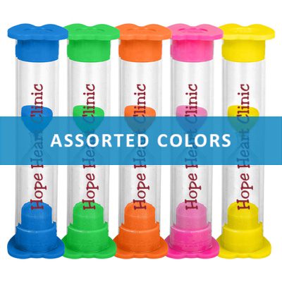 Plastic assorted branded sand timer.