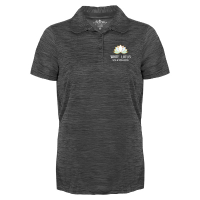 Custom black womens polo with full color logo.