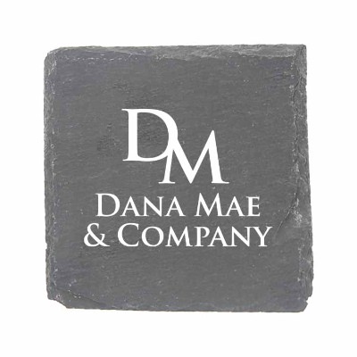 Natural black slate square coaster with custom brand.