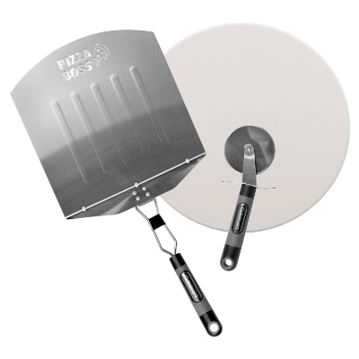 Stainless steel and ceramic pizza grill set with custom laser engraved logo.