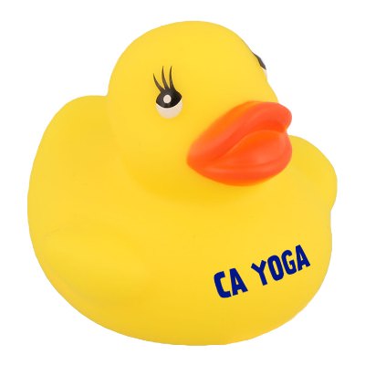 Plastic yellow personalized rubber duck.