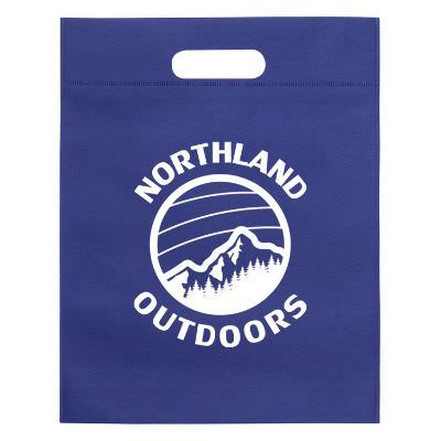 Polypropylene royal blue tote with custom imprint and die-cut handles.
