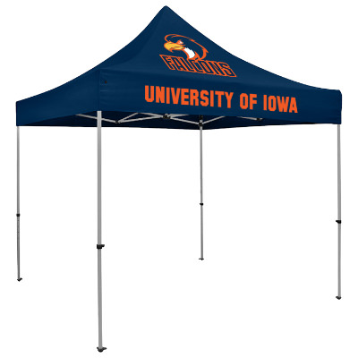 Navy 10-ft. tent with custom imprint.