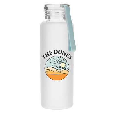 Glass water bottle with custom full color logo in 16 oz.