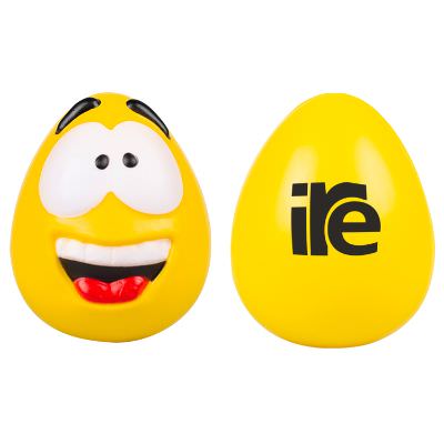 Yellow foam squishy with a personalized logo.