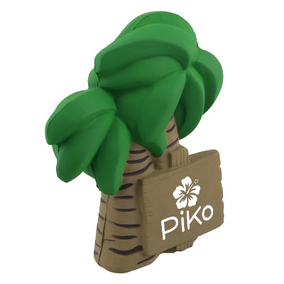 Brown with green foam stress ball with a branded imprint.