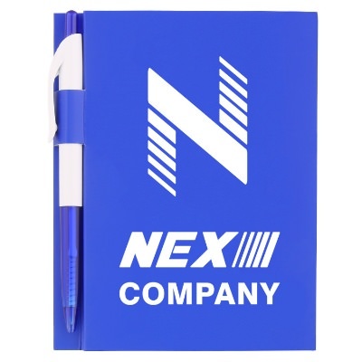 Cardboard lime mini memo book with pen and printed logo.