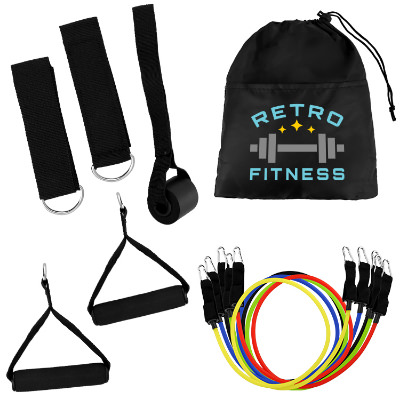 Fitness set with custom full color logo on case.