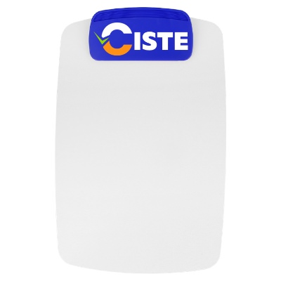 Blue polystyrene clipboard with a personalized logo.
