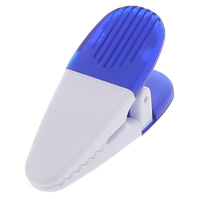 Plastic white with blue grip handy alligator chip clip blank.