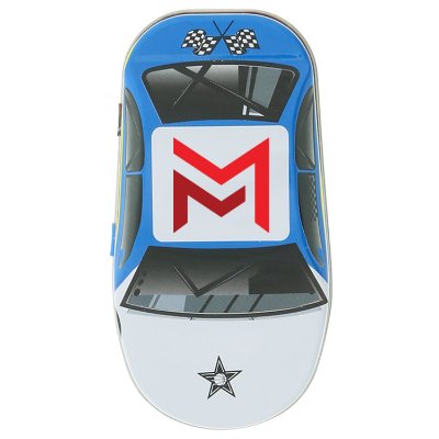 White micromints full color race car tin imprinted.