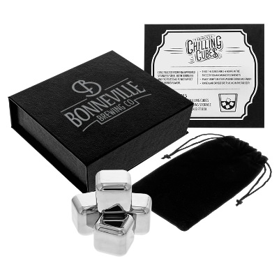 Stainless ice cube with custom logo.