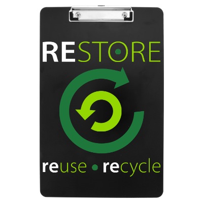 Black polystyrene clipboard with a personalized logo.