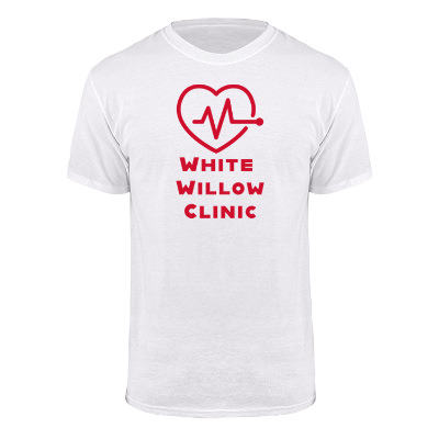 Customized white cotton-poly active t-shirt with logo.