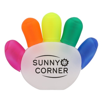 Plastic high 5 highlighter with imprinted logo.