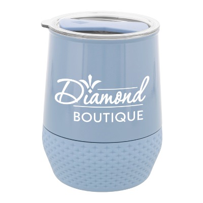 Dreamscape blue wine tumbler with custom logo.