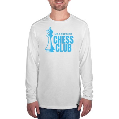 Long sleeve t-shirt with logo on white.