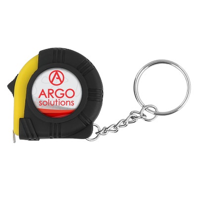 Plastic white key ring tape measure in full color imprinting.