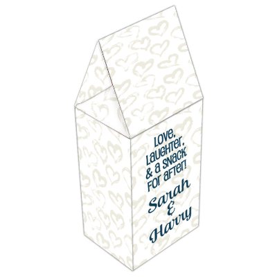 Personalized white chocolate covered pretzels gable box full color.