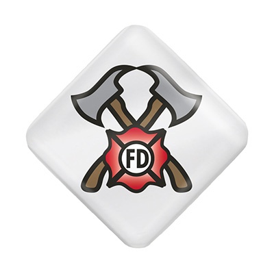 Celluloid white full color button with a custom imprint.
