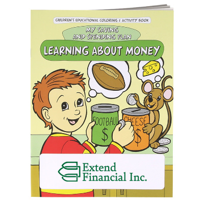 Multicolored paper coloring book with a custom imprint.