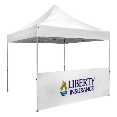 Full-color 10-ft. tent half wall with custom imprint.