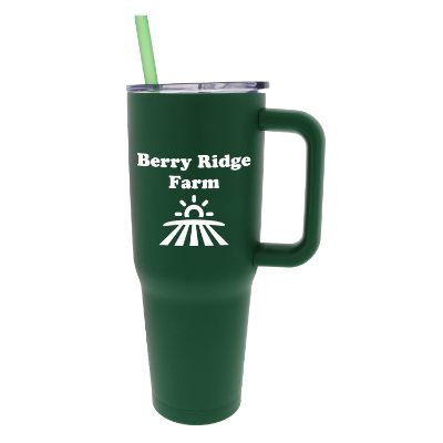 Stainless steel 40 oz. tumbler with custom logo.