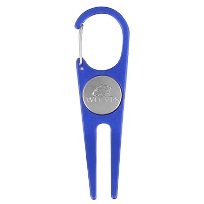 Golf divot and ball marker tool with engraved imprint.