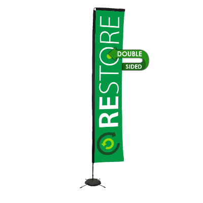 14-1/2-ft. double-sided stand-up flag with custom logo.
