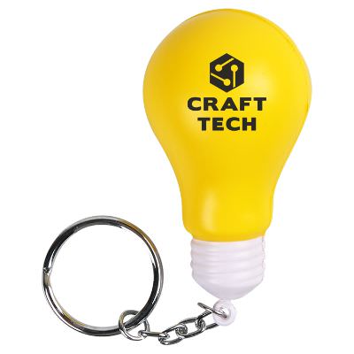 Foam light bulb stress ball keychain with custom imprint.