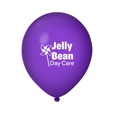 Purple latex balloon with a custom logo