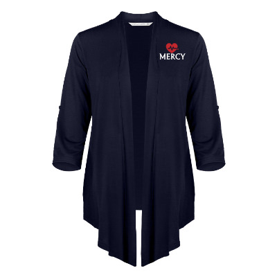Personalized navy blue cardigan with full color imprint.