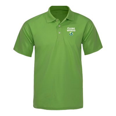 Light green men's polo with full color logo.