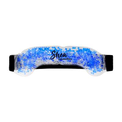 Plastic blue hot and cold pack with a custom imprint.