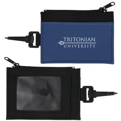 Coin and ID holder with custom imprint.
