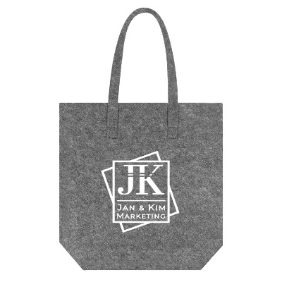 Charcoal recycled felt shopper tote bag with custom logo.