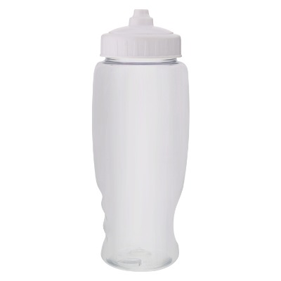 Plastic clear sports bottle with valve lid in 27 oz.