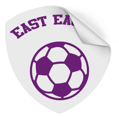 Custom shield sticker with custom imprint.