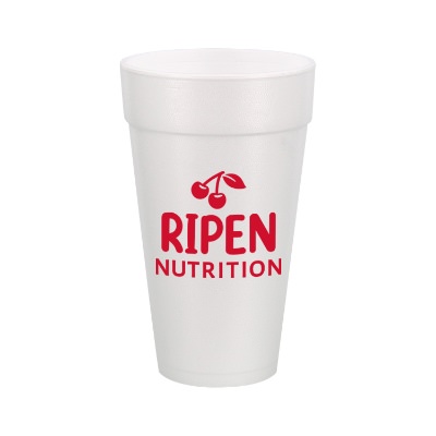 Styrofoam white foam cup with custom imprint in 20 ounces.