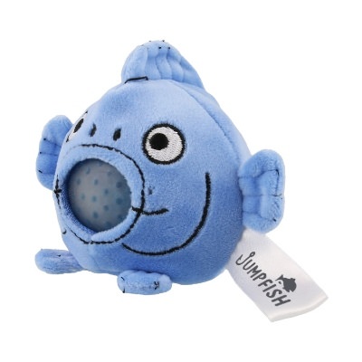 Blue plush stress buster with a custom imprint.