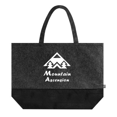 Charcoal with black rPET felt tote bag with custom logo.