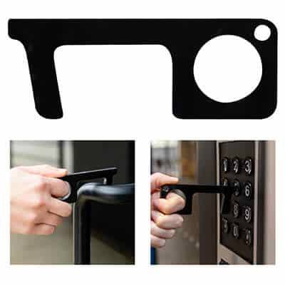 Acrylic black touchless door opener sanitary key blank.