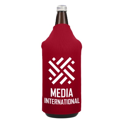 Foam athletic gold 40 ounce bottle sleeve with custom imprint.