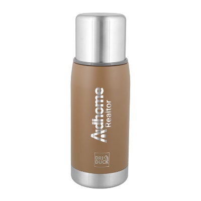 Field khaki stainless bottle with custom engraved logo.