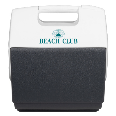 Gray polypropylene cooler with a branded logo.