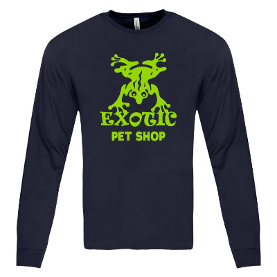 Navy long sleeve tee with custom logo.